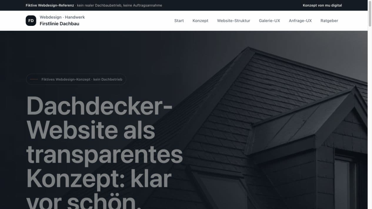 Desktop view of the FIRSTLINIE roofing website design study