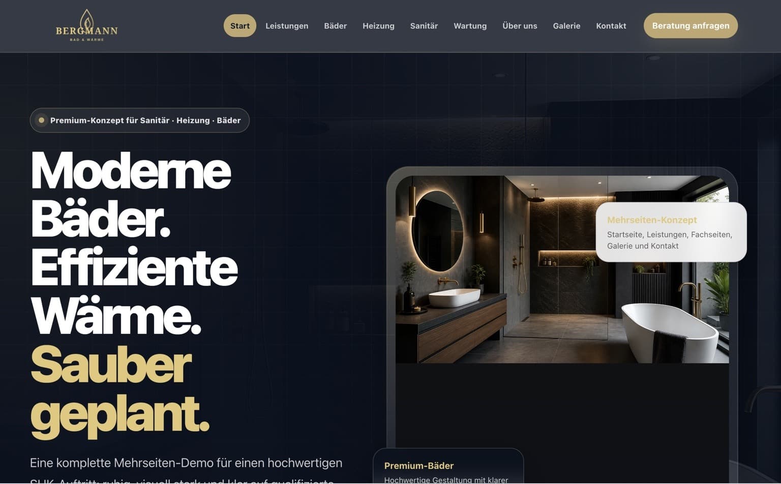Desktop view of the Bergmann Bad & Wärme home-services design study