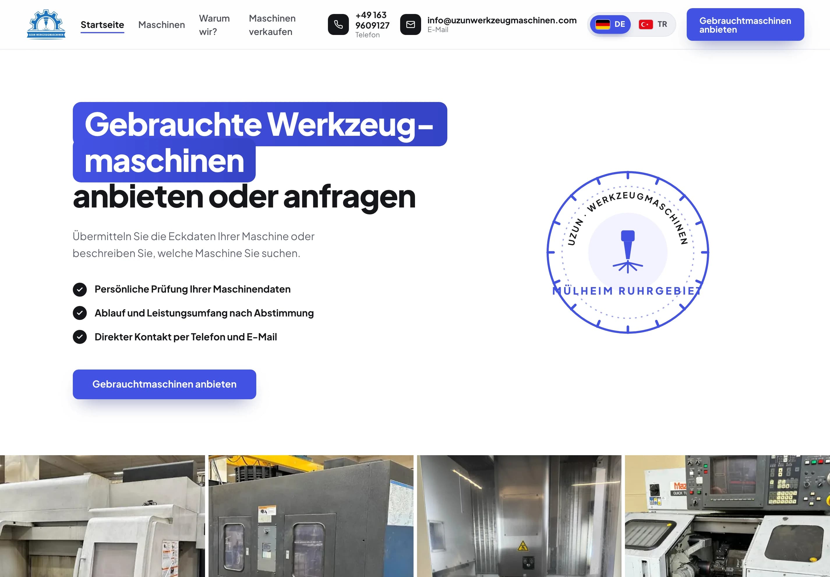 Uzun Werkzeugmaschinen: client project · documented website, desktop website in German